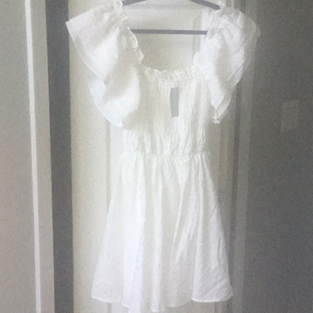 NWT TCEC White Smocked Flutter Sleeve Twirl Dress